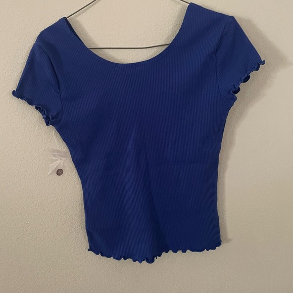 Blue Button-Up Ribbed Top - Picture 3 of 3